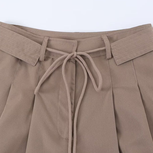 French drawstring waist belt pleated high waisted shorts eprolo