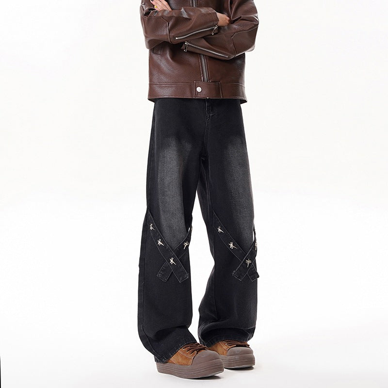Relaxed Straight Leg Jeans Men Long Pants eprolo