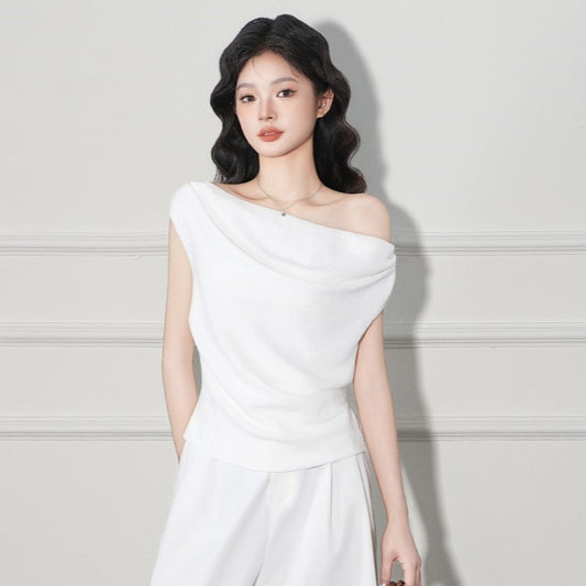 Pure Desire One-Shoulder Sleeveless T-Shirt for Women, Slim-Fitting and Flattering Top eprolo