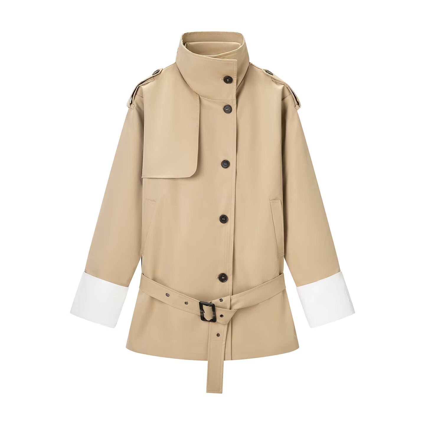 Commuter style contrasting color cuffs mid length trench coat jacket eprolo