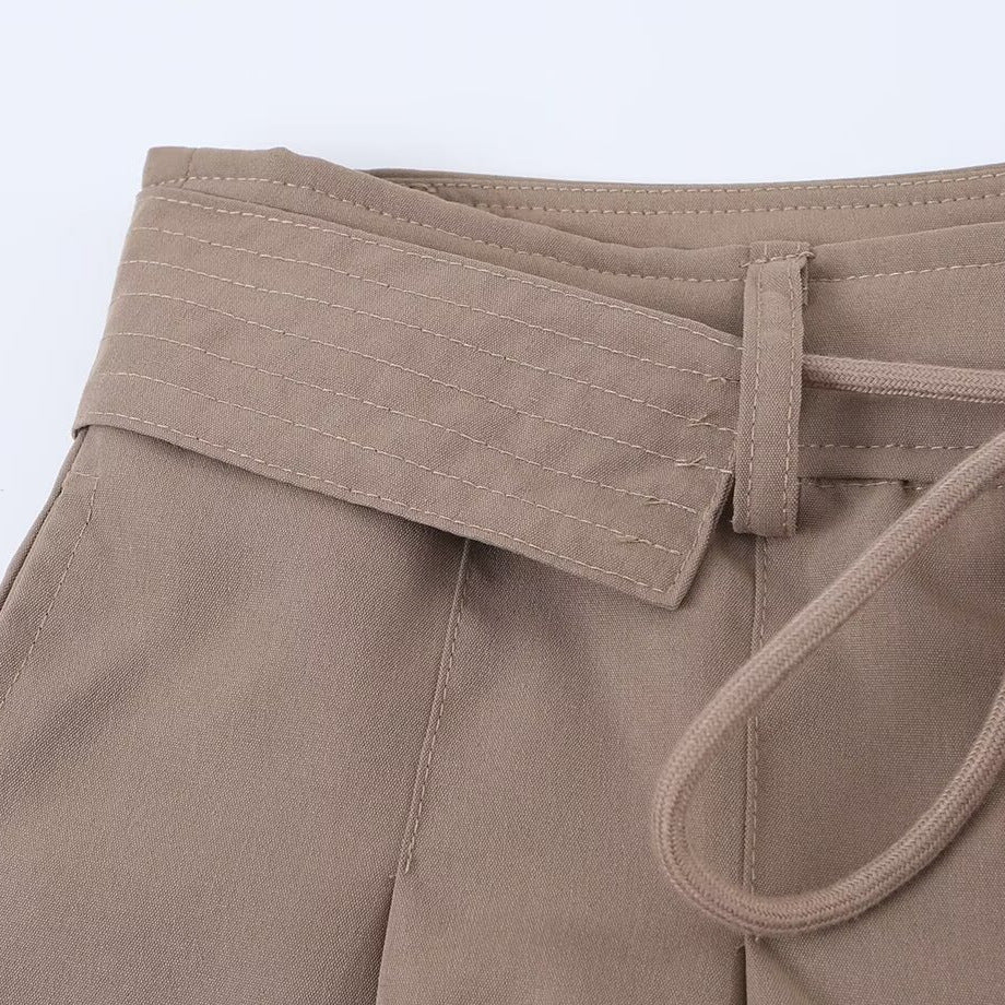 French drawstring waist belt pleated high waisted shorts eprolo