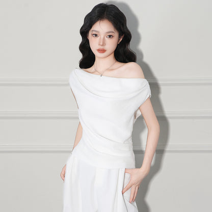 Pure Desire One-Shoulder Sleeveless T-Shirt for Women, Slim-Fitting and Flattering Top eprolo
