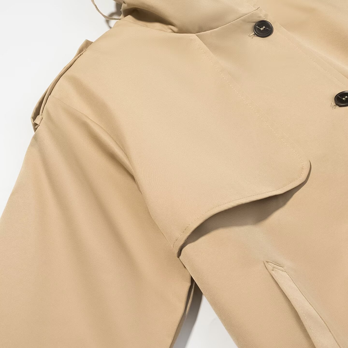 Commuter style contrasting color cuffs mid length trench coat jacket eprolo