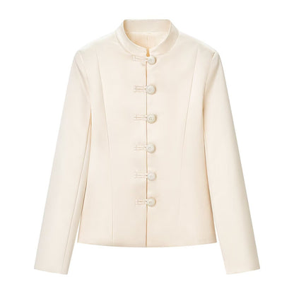Elegant satin waistband buckle embellished jacket eprolo