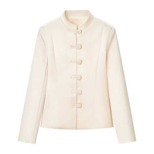 Elegant satin waistband buckle embellished jacket eprolo