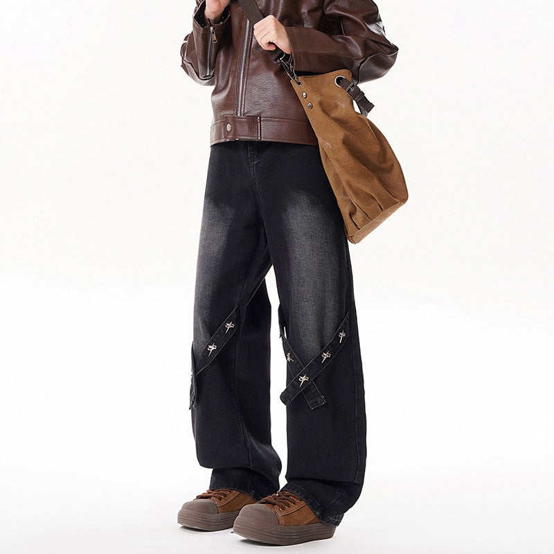 Relaxed Straight Leg Jeans Men Long Pants eprolo