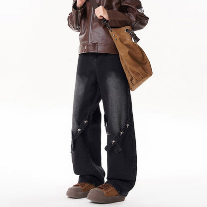 Relaxed Straight Leg Jeans Men Long Pants eprolo
