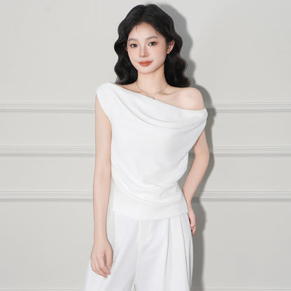Pure Desire One-Shoulder Sleeveless T-Shirt for Women, Slim-Fitting and Flattering Top eprolo