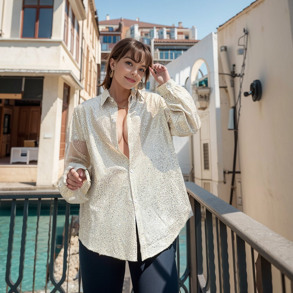 Beaded handmade sequin loose shirt for men eprolo