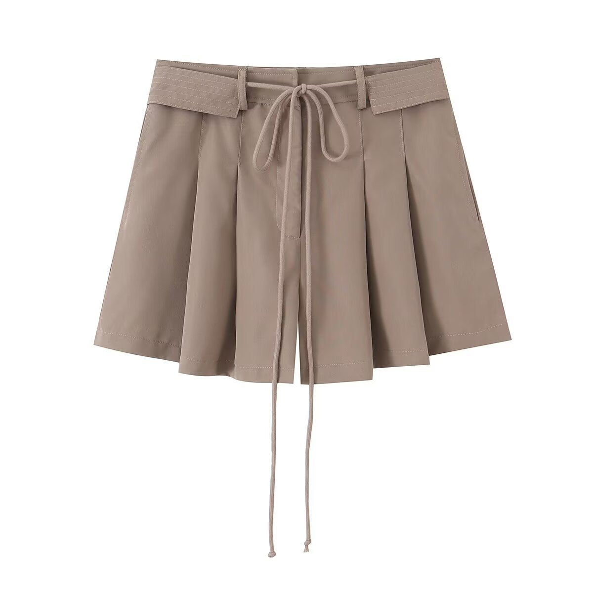 French drawstring waist belt pleated high waisted shorts eprolo