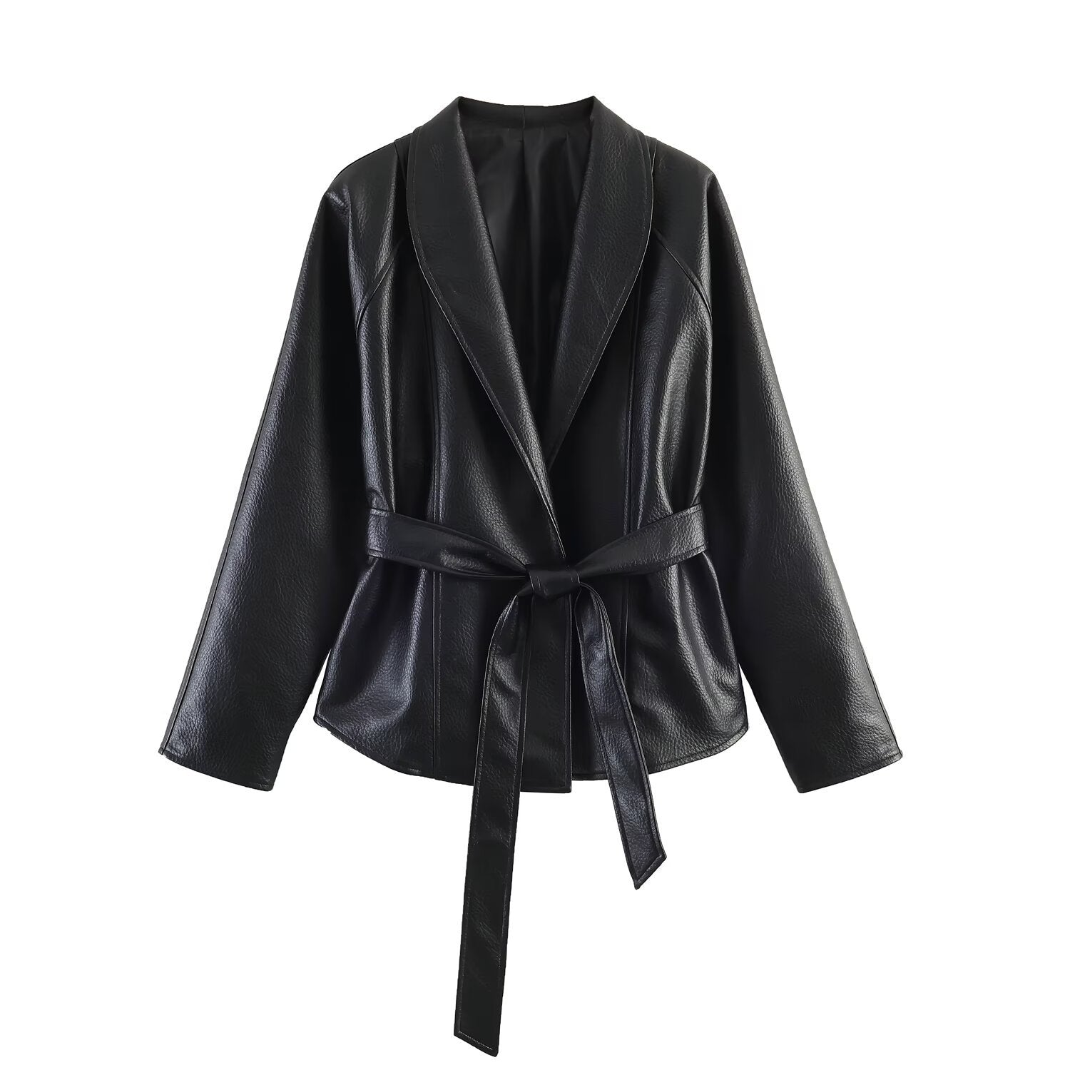 Commuting style with belt and leather jacket eprolo