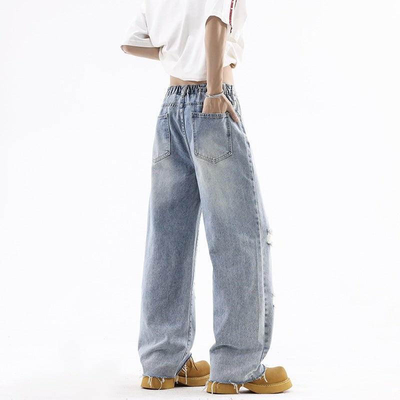 Street Style Ripped Denim Pants Men Lightweight Straight Loose eprolo