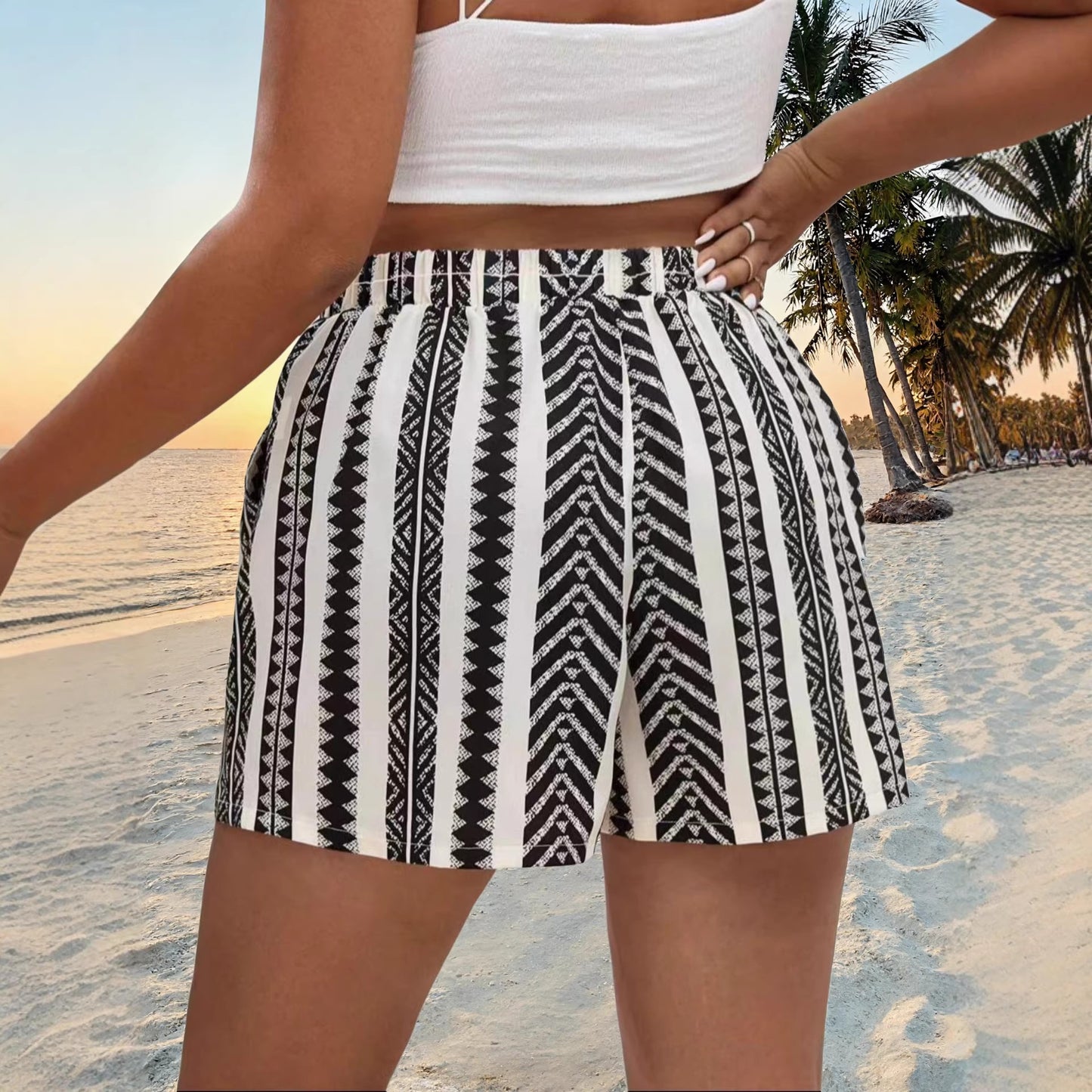 Oversized Women's Beach Vacation-Style Fringe Tie-Dye Printed Shorts for Plus Size eprolo