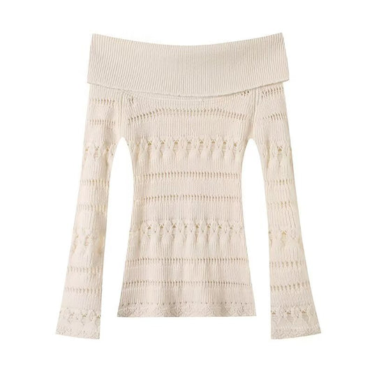 Striped hollowed out one shoulder sweater knitted sweater eprolo