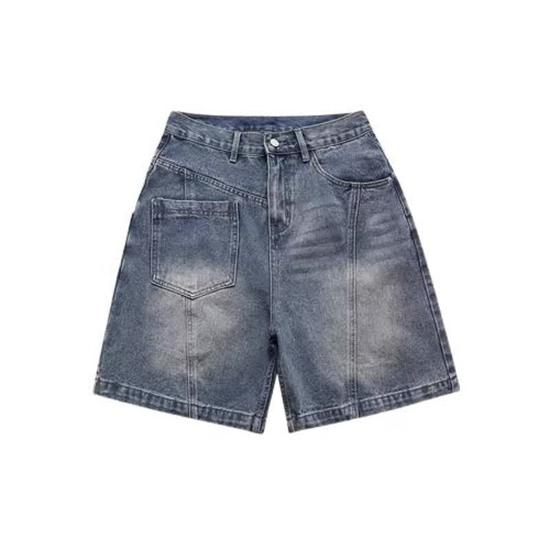 Washed Vintage Front-Back Reverse Panel Denim Shorts for Men eprolo