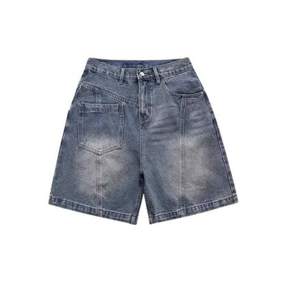 Washed Vintage Front-Back Reverse Panel Denim Shorts for Men eprolo