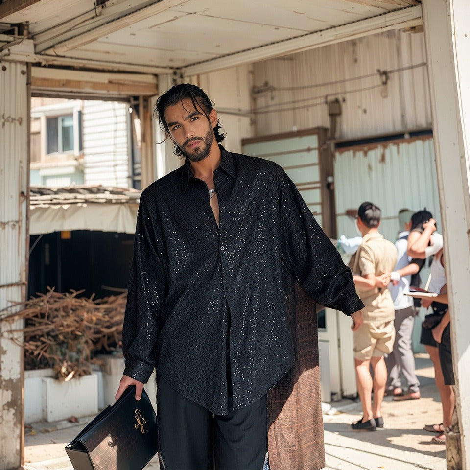 Beaded handmade sequin loose shirt for men eprolo