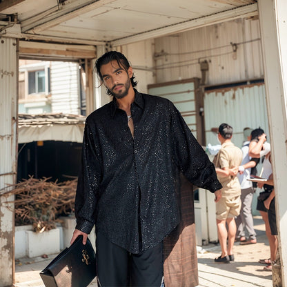 Beaded handmade sequin loose shirt for men eprolo