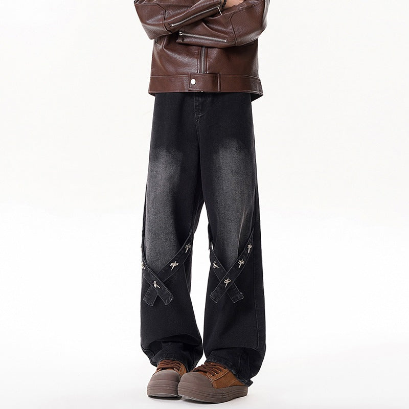 Relaxed Straight Leg Jeans Men Long Pants eprolo