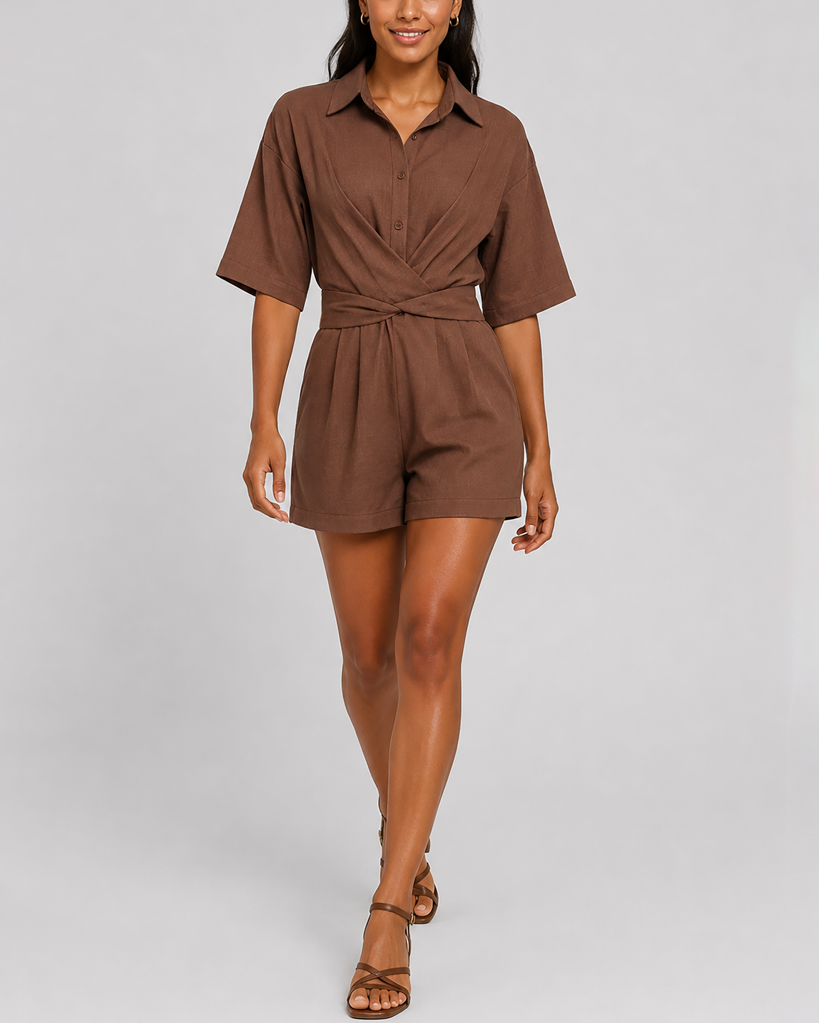 Women's Fashion Cross Back Tie Collar Loose One-Piece Suit eprolo