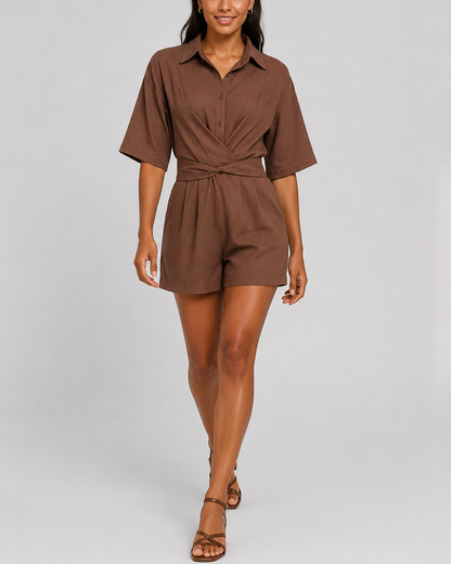 Women's Fashion Cross Back Tie Collar Loose One-Piece Suit eprolo