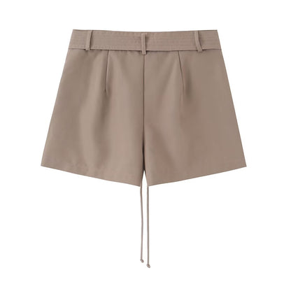 French drawstring waist belt pleated high waisted shorts eprolo