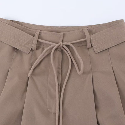 French drawstring waist belt pleated high waisted shorts eprolo