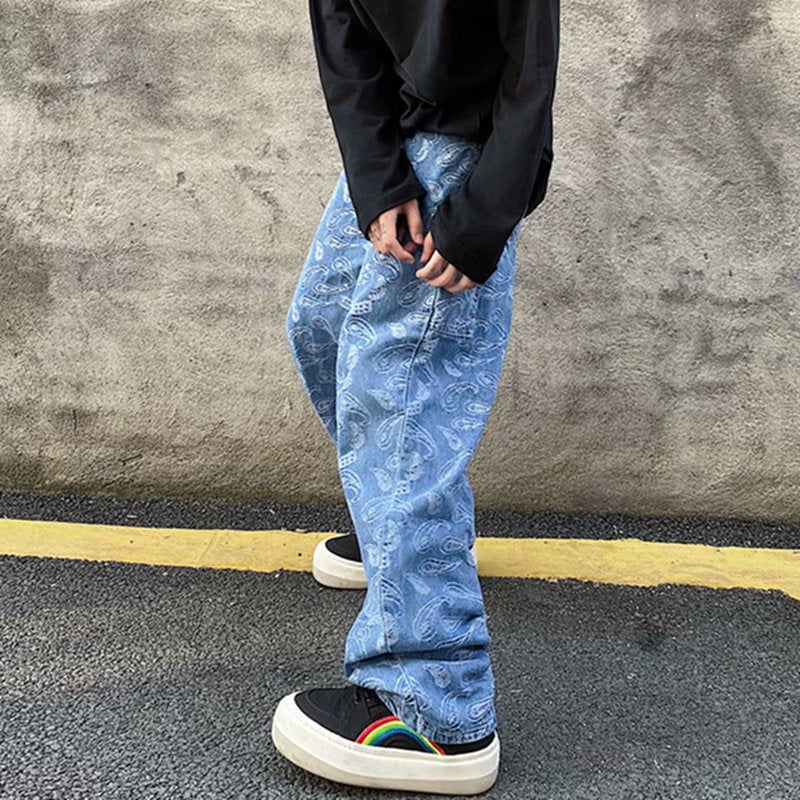 Jeans men's trendy straight leg loose Japanese pants trend Korean wide leg eprolo