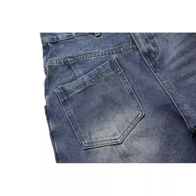 Washed Vintage Front-Back Reverse Panel Denim Shorts for Men eprolo