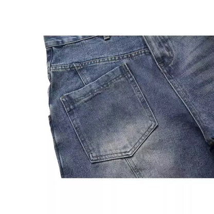 Washed Vintage Front-Back Reverse Panel Denim Shorts for Men eprolo