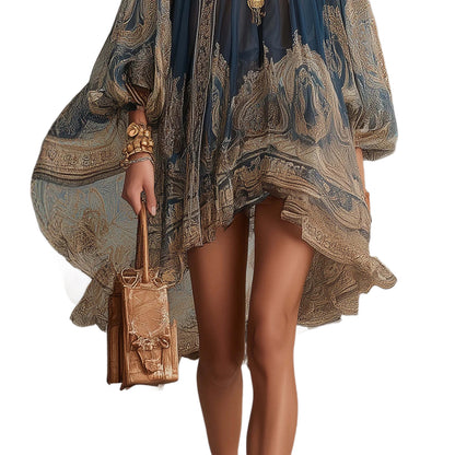Printed Long Sleeve High Neck Loose Dress eprolo