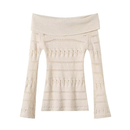Striped hollowed out one shoulder sweater knitted sweater eprolo