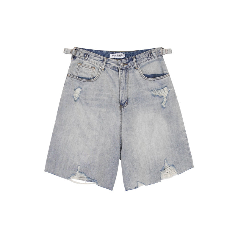 Washed distressed denim shorts for men eprolo