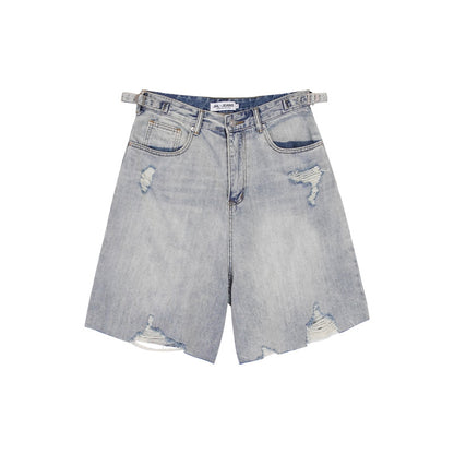 Washed distressed denim shorts for men eprolo