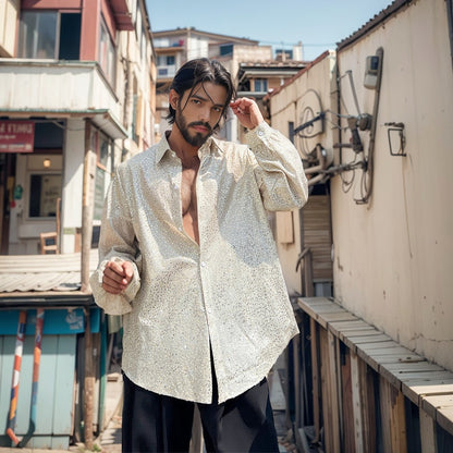 Beaded handmade sequin loose shirt for men eprolo