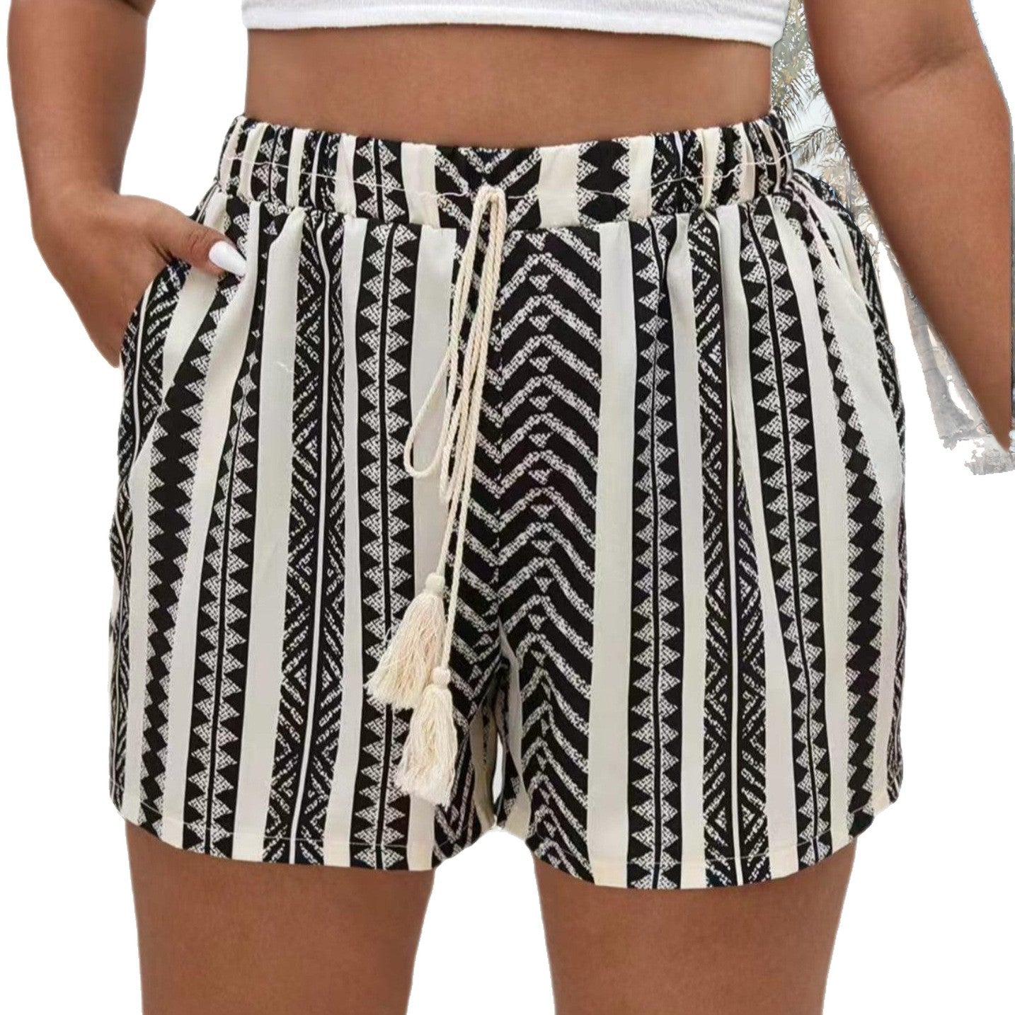 Oversized Women's Beach Vacation-Style Fringe Tie-Dye Printed Shorts for Plus Size eprolo
