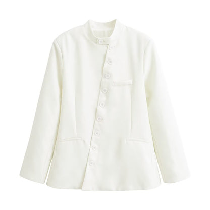 Commuting style diagonal breasted stand up collar jacket eprolo