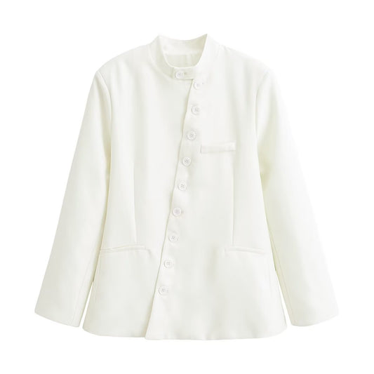 Commuting style diagonal breasted stand up collar jacket eprolo