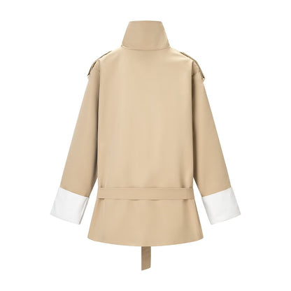 Commuter style contrasting color cuffs mid length trench coat jacket eprolo