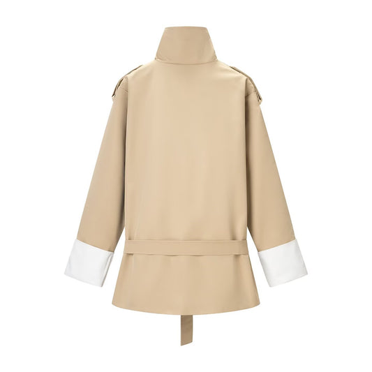 Commuter style contrasting color cuffs mid length trench coat jacket eprolo