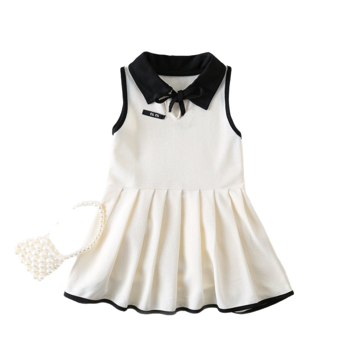 Sleeveless Turn-down Collar Bow Vest Dress for Girls Casual Pleated Skirt eprolo