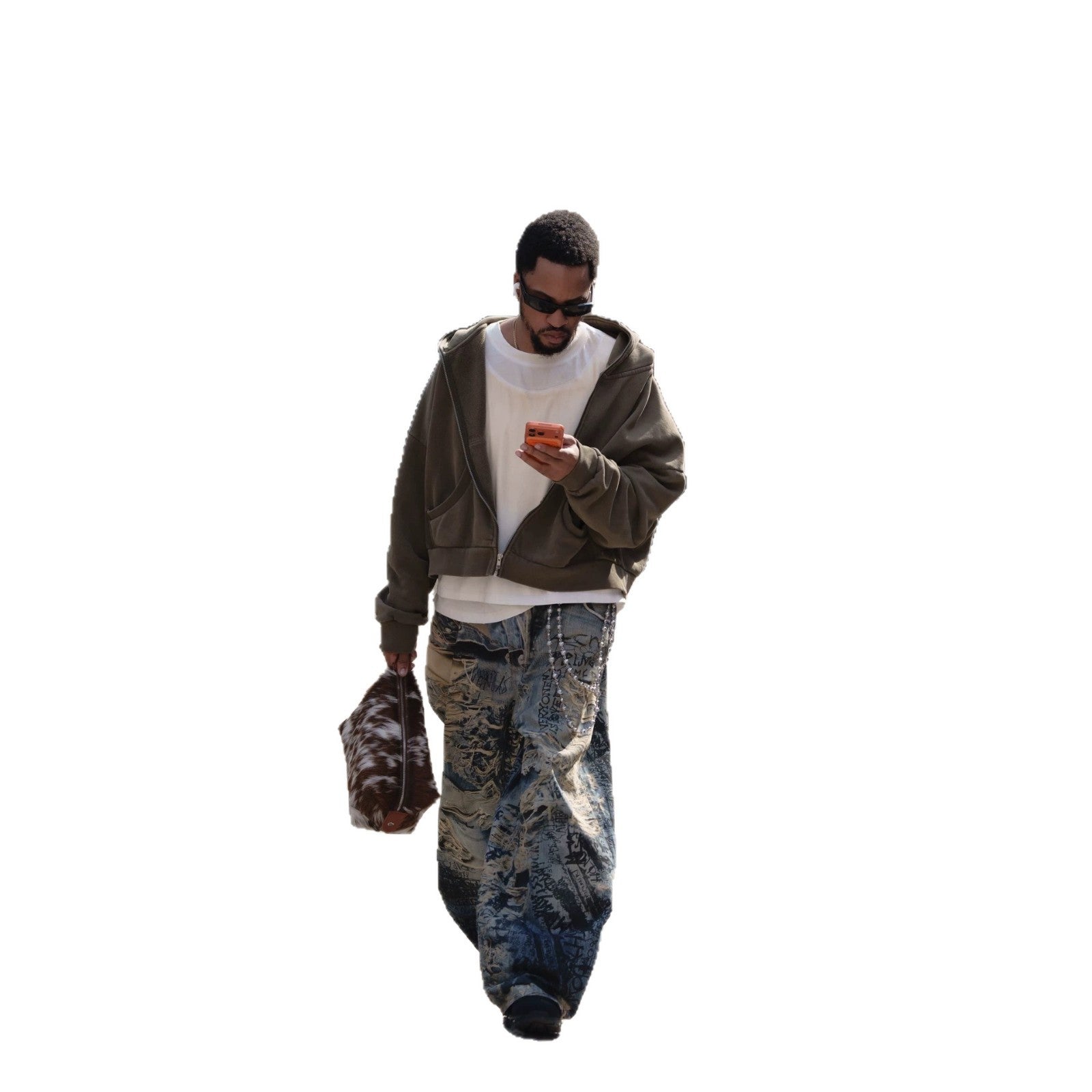 Streetwear Graffiti Distressed 3D Print Straight Leg Jeans for Men eprolo