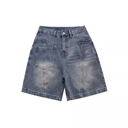 Washed Vintage Front-Back Reverse Panel Denim Shorts for Men eprolo