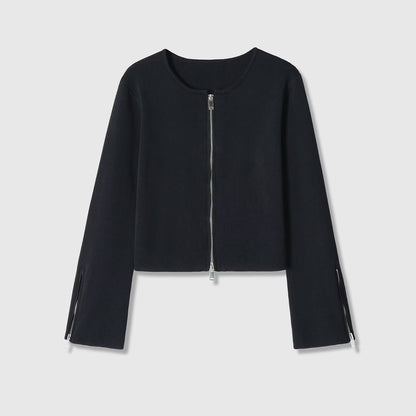 Retro style long sleeved round neck zipper jacket eprolo