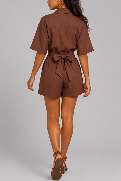 Women's Fashion Cross Back Tie Collar Loose One-Piece Suit eprolo
