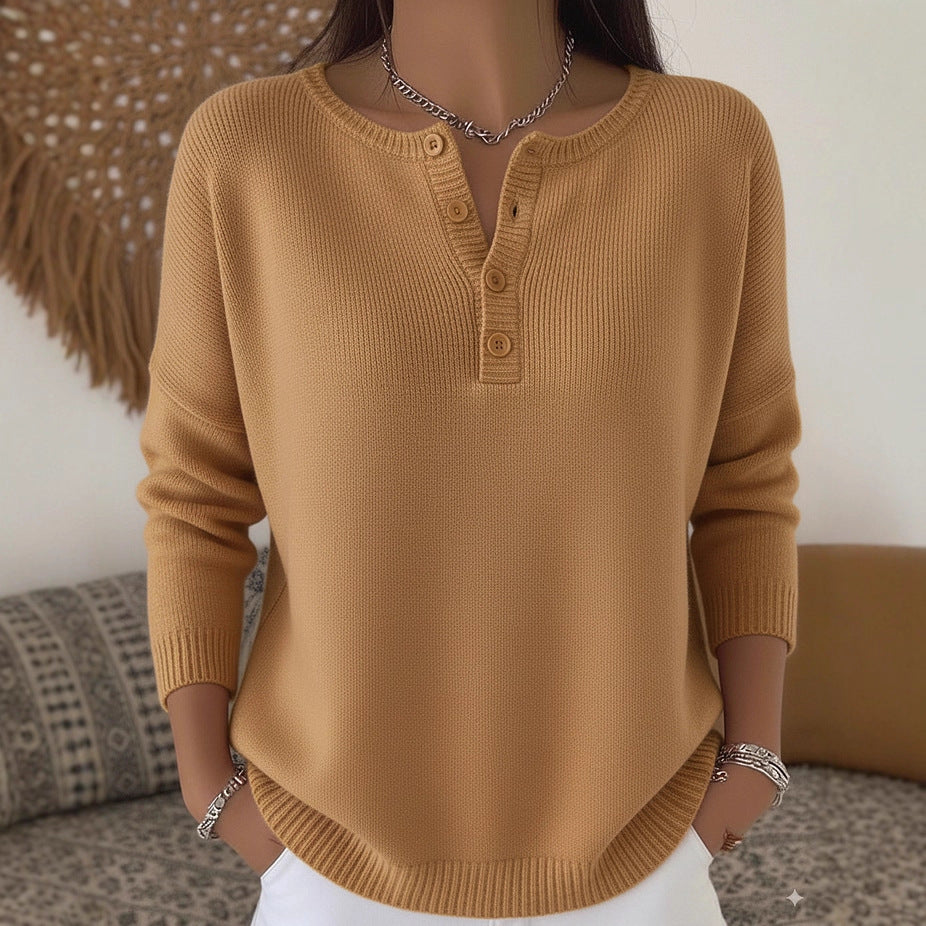 Woolen button V-neck women's sweater eprolo