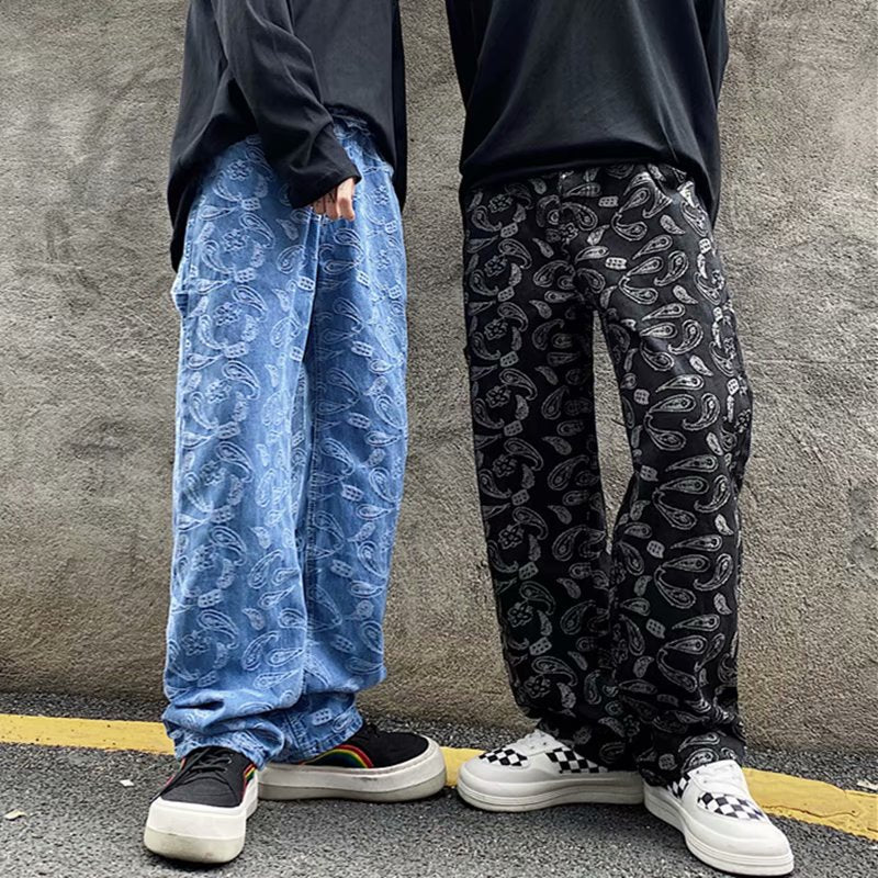 NORÐR Signature Herren Paisley Wide Leg Jeans