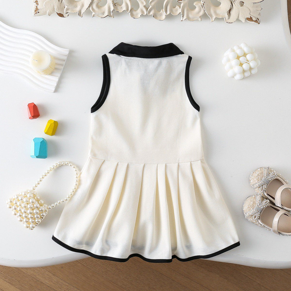 Sleeveless Turn-down Collar Bow Vest Dress for Girls Casual Pleated Skirt eprolo