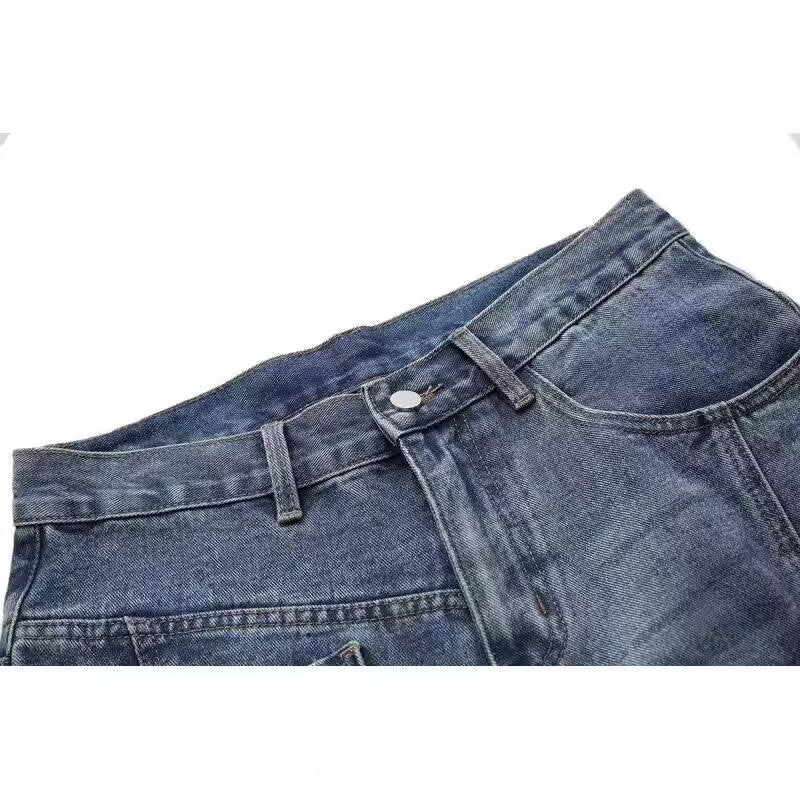 Washed Vintage Front-Back Reverse Panel Denim Shorts for Men eprolo