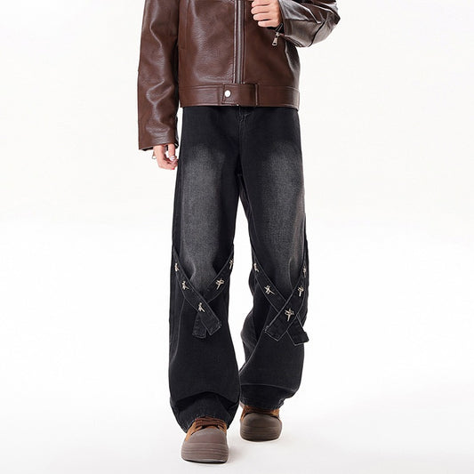 Relaxed Straight Leg Jeans Men Long Pants eprolo